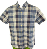 GAP Blue Checked Button Down Collar Linen Blend Shirt Men's Small