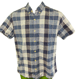 GAP Blue Checked Button Down Collar Linen Blend Shirt Men's Small