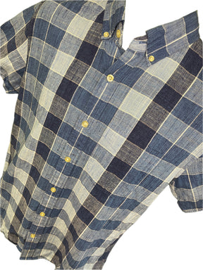 GAP Blue Checked Button Down Collar Linen Blend Shirt Men's Small