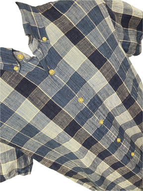 GAP Blue Checked Button Down Collar Linen Blend Shirt Men's Small