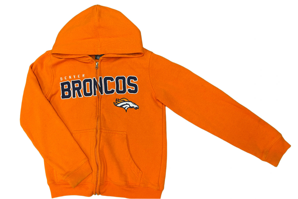 NFL Denver Broncos Full Zip Hoodie Jacket Orange Stitched Youth Medium 10-12