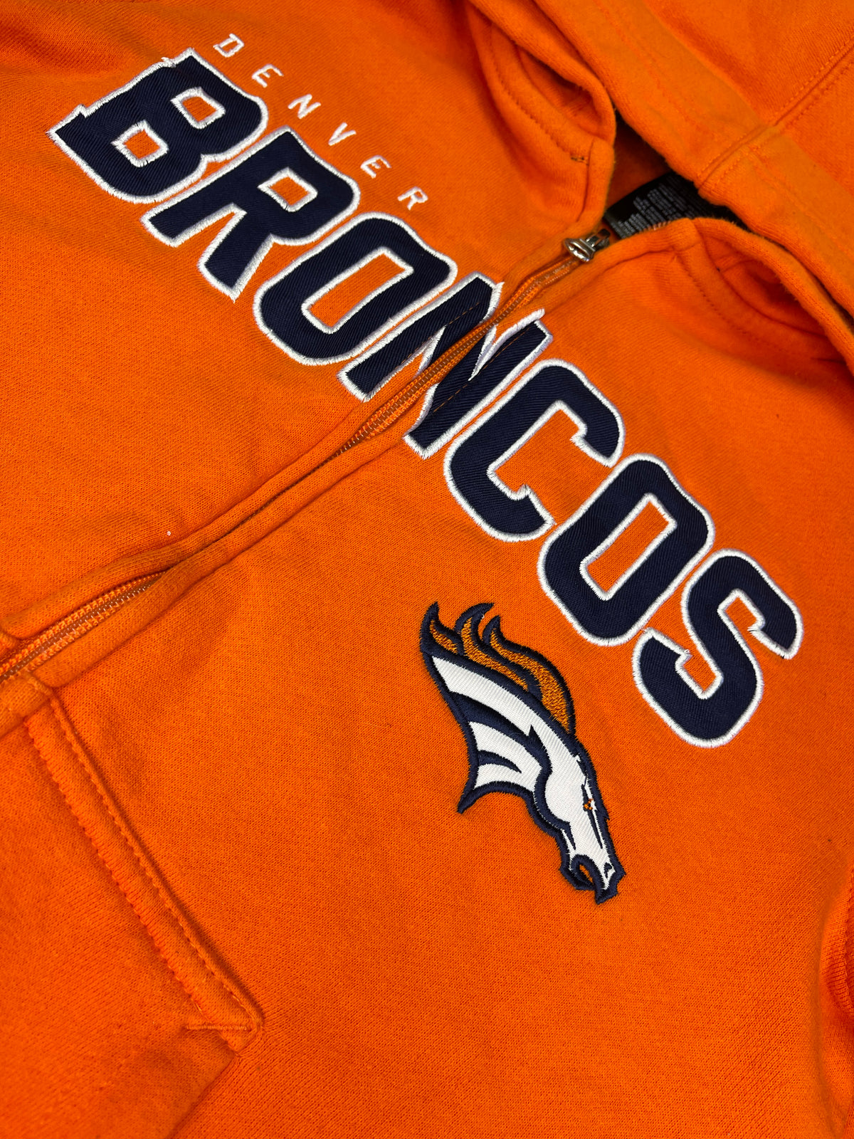 NFL Denver Broncos Full Zip Hoodie Jacket Orange Stitched Youth Medium 10-12