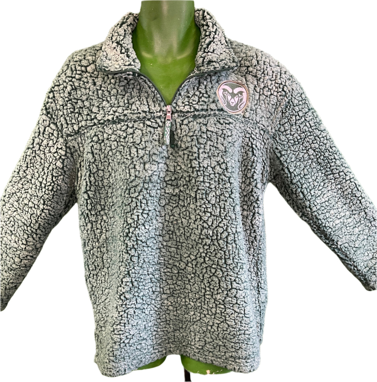 NCAA Colorado State Rams Fluffy Cosy Green Pullover 1/4 Zip Women's Large