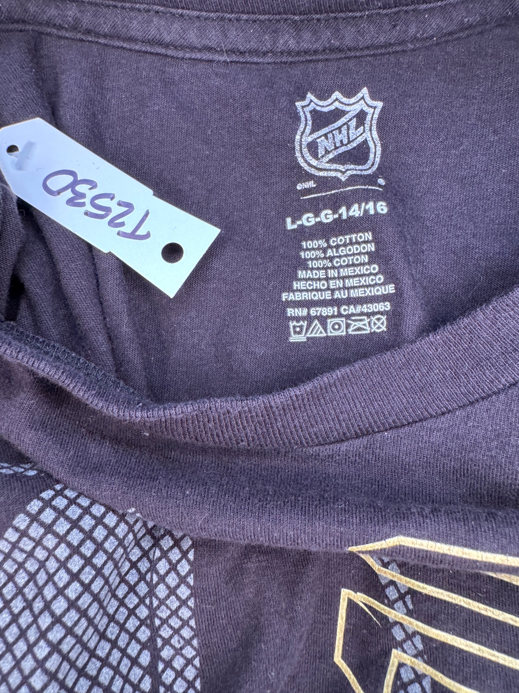NHL Vegas Golden Knights L/S 100% Cotton Black T-Shirt Youth Large 14-16