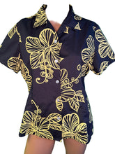 Hawaiian Black and Yellow Aloha Shirt Made in Hawaii Men's 1X-Large