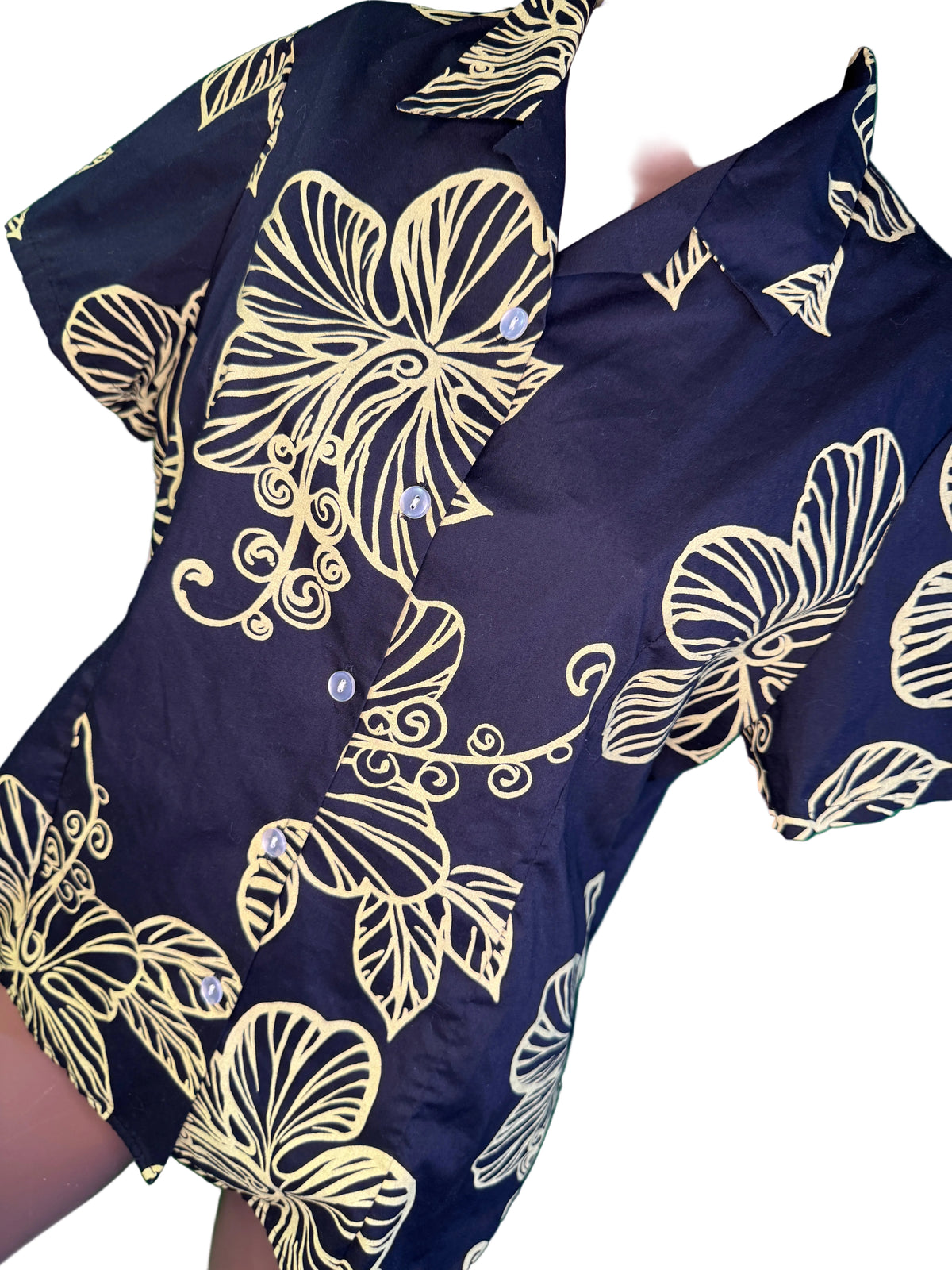Hawaiian Black and Yellow Aloha Shirt Made in Hawaii Men's 1X-Large
