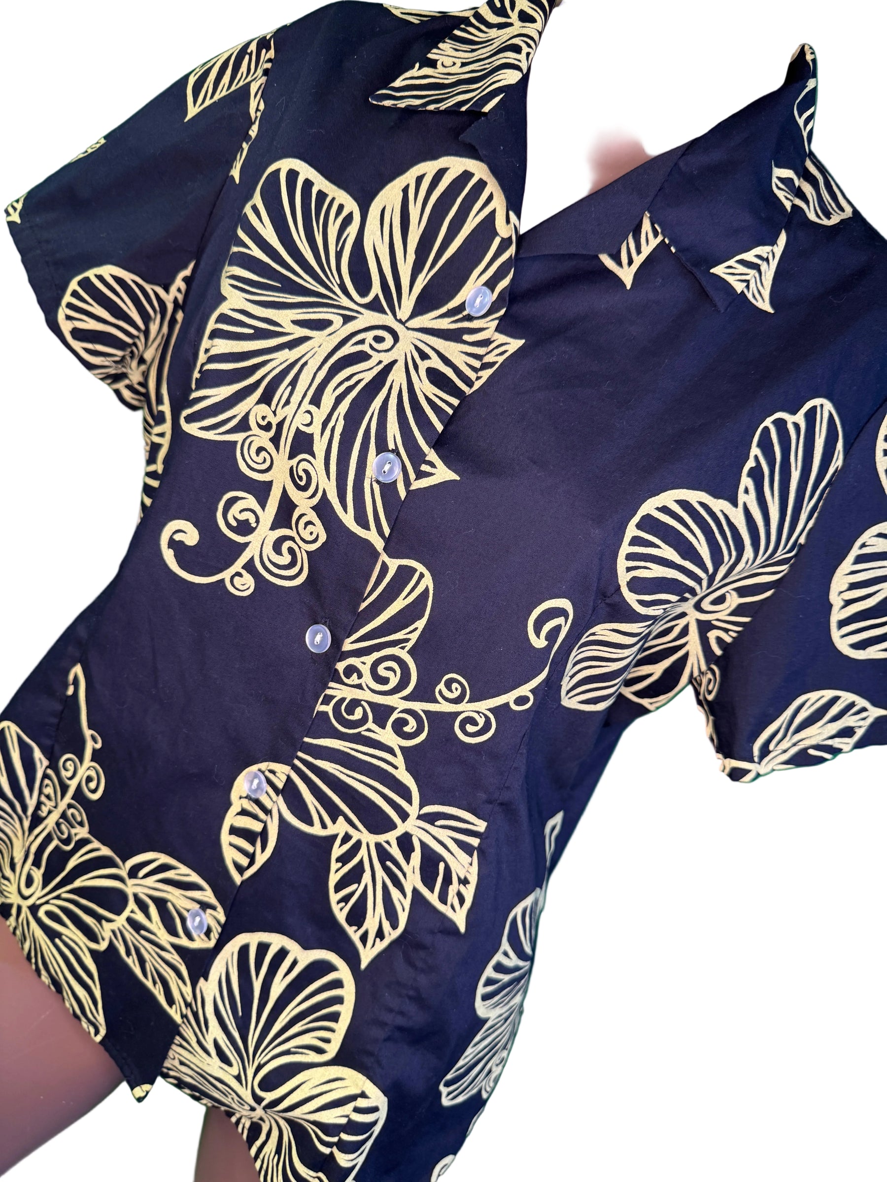 Hawaiian Black and Yellow Aloha Shirt Made in Hawaii Men's 1X-Large