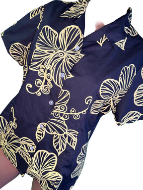 Hawaiian Black and Yellow Aloha Shirt Made in Hawaii Men's 1X-Large