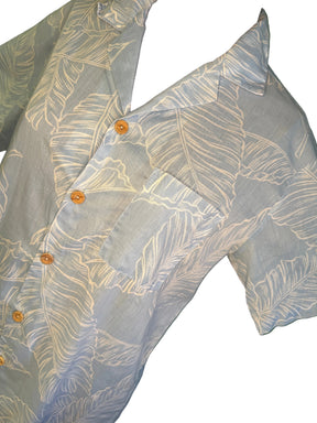 Hawaiian Blue and White Floral Aloha Shirt Made in Hawaii Men's Small or Medium
