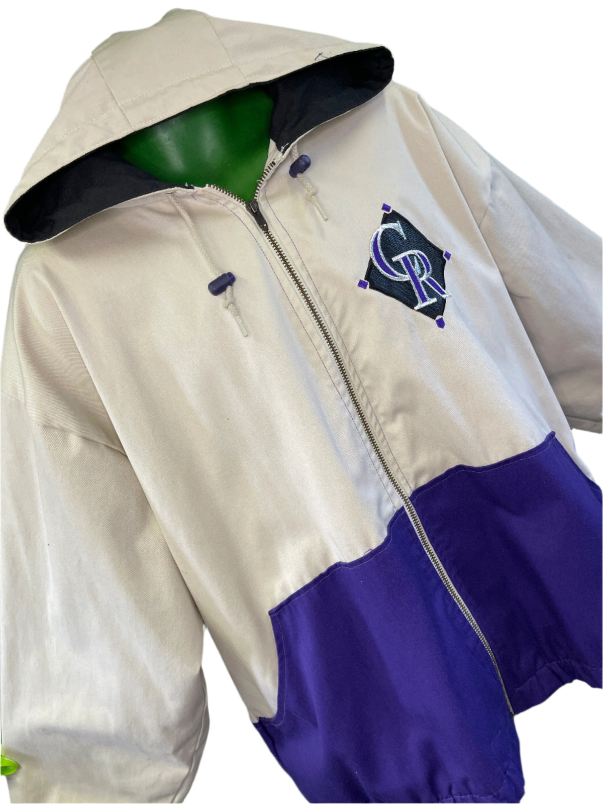 MLB Colorado Rockies Vintage Beige Canvas Coat Stadium Jacket Men's 2X-Large