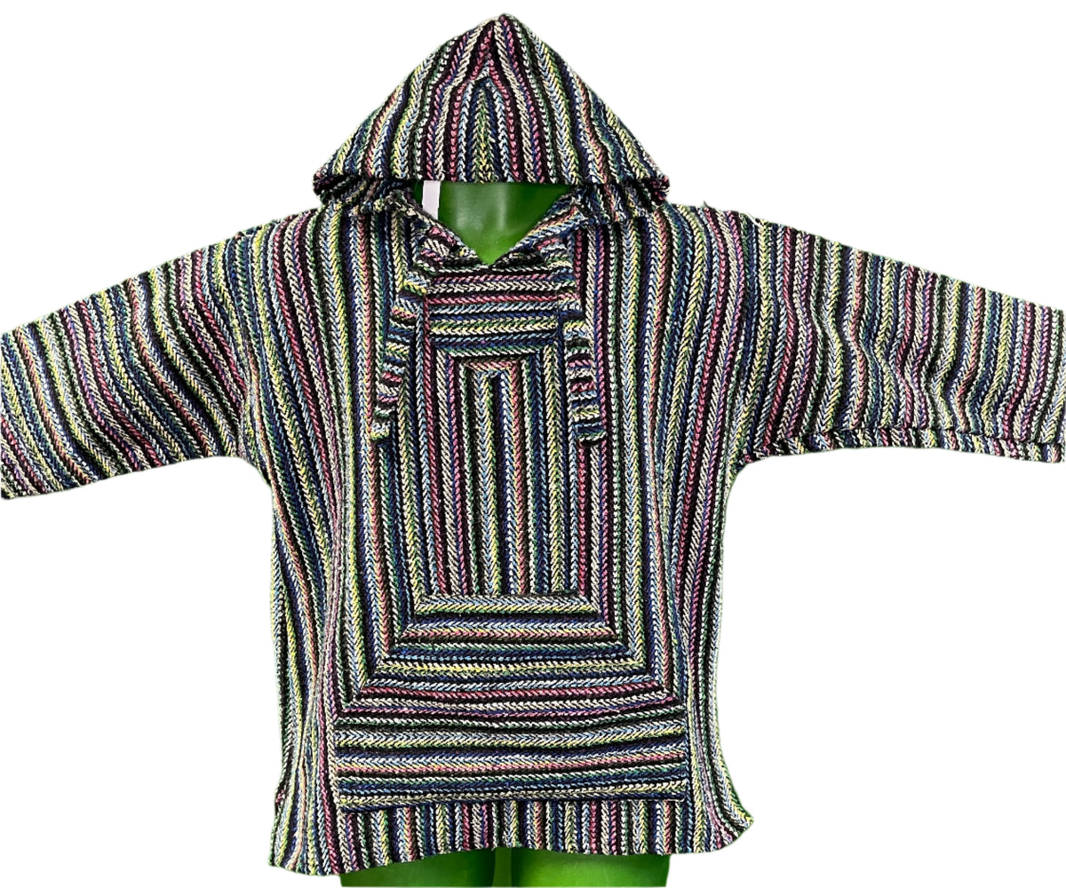 Colourful Baja Hoodie Drug Rug Jerga Made in Mexico Men's Small