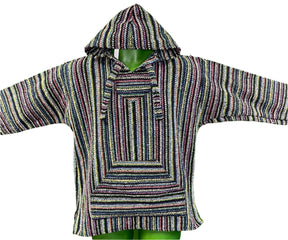 Colourful Baja Hoodie Drug Rug Jerga Made in Mexico Men's Small