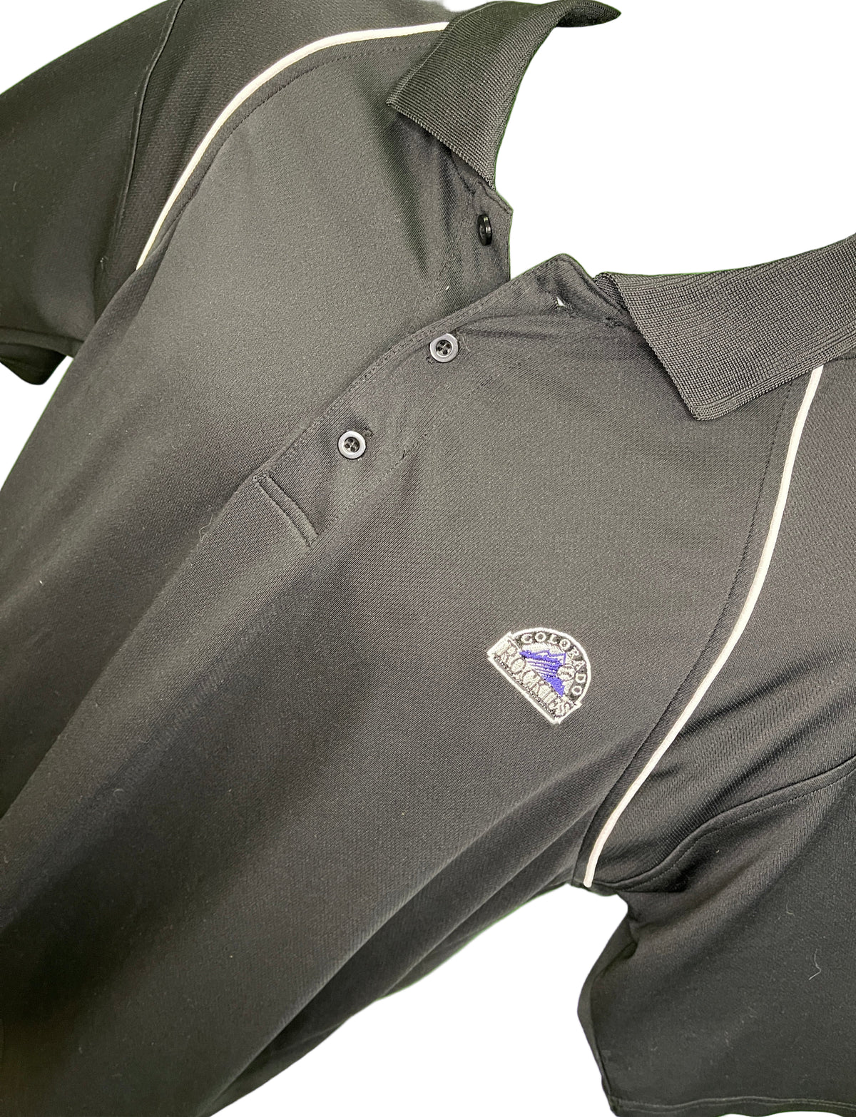 MLB Colorado Rockies True Fan Black Polo Golf Shirt White Piping Men's Medium