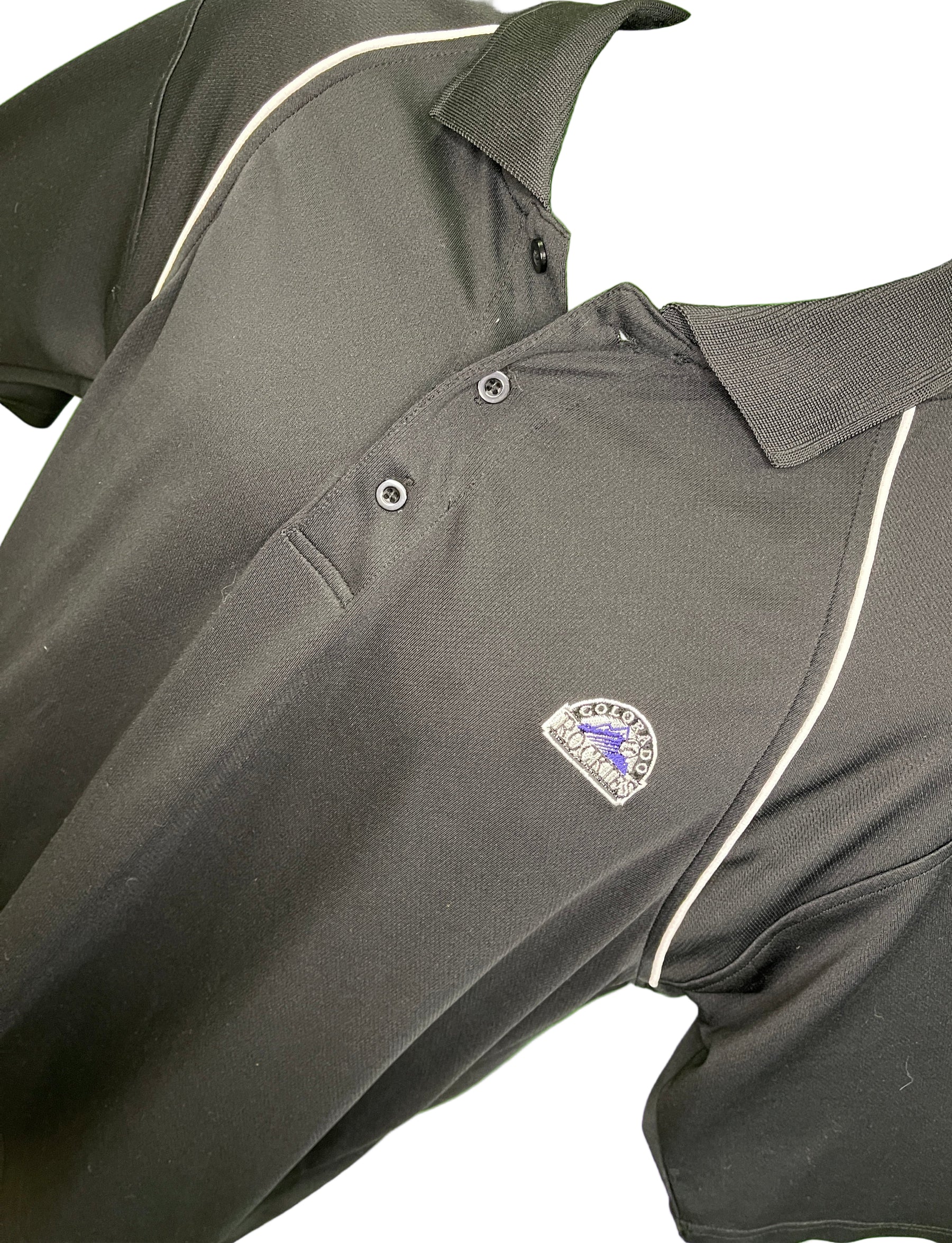 MLB Colorado Rockies True Fan Black Polo Golf Shirt White Piping Men's Medium