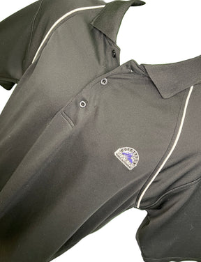 MLB Colorado Rockies True Fan Black Polo Golf Shirt White Piping Men's Medium