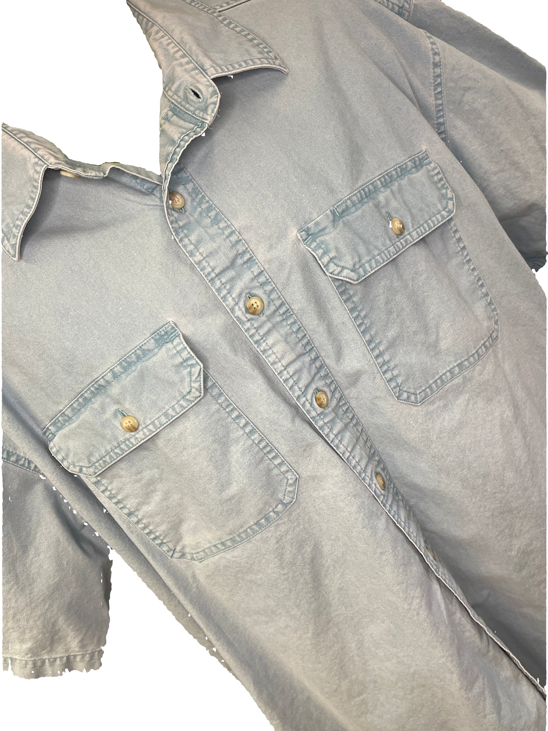 L L Bean 100% Cotton Light Wash Denim Shirt S/S Men's X-Large
