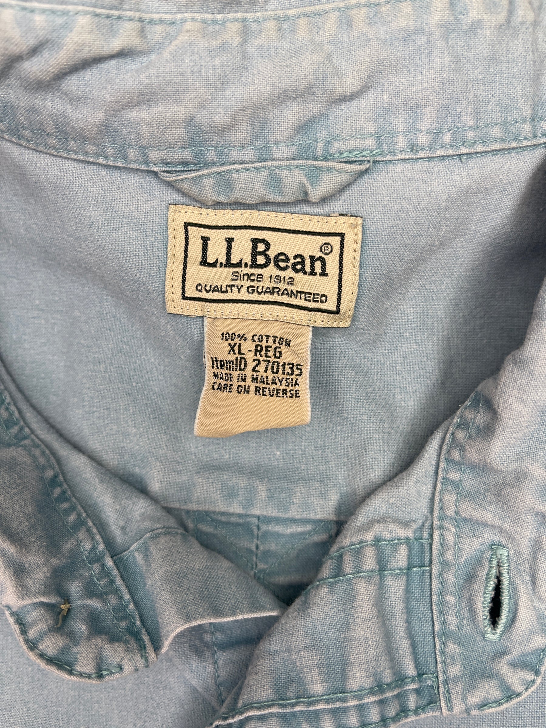 L L Bean 100% Cotton Light Wash Denim Shirt S/S Men's X-Large
