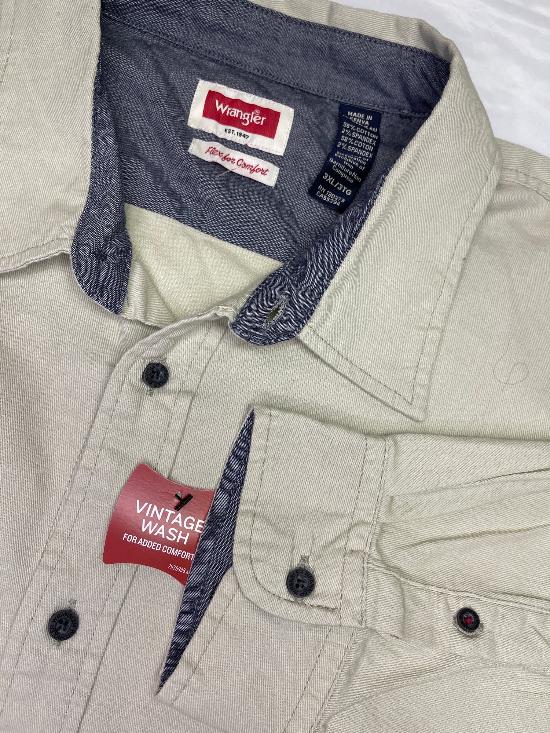 Wrangler Vintage Wash Beige L/S Cotton Shirt Men's 3X-Large NWT