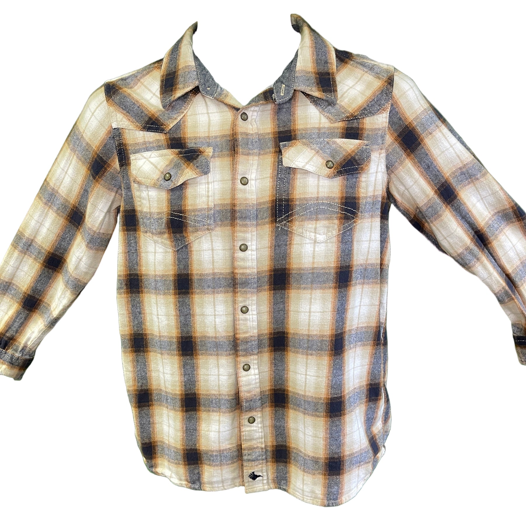 Cody James Authentic Western Apparel Brown Flannel Plaid L/S Shirt Youth Large