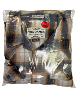Cody James Authentic Western Apparel Brown Flannel Plaid L/S Shirt Youth Large