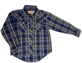 Wrangler Western Plaid L/S Shirt Green/Blue Plaid 100% Cotton Youth Small 5-6