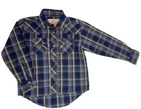 Wrangler Western Plaid L/S Shirt Green/Blue Plaid 100% Cotton Youth Small 5-6