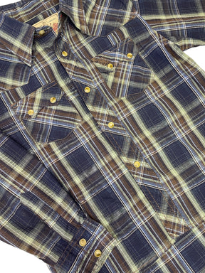 Wrangler Western Plaid L/S Shirt Green/Blue Plaid 100% Cotton Youth Small 5-6