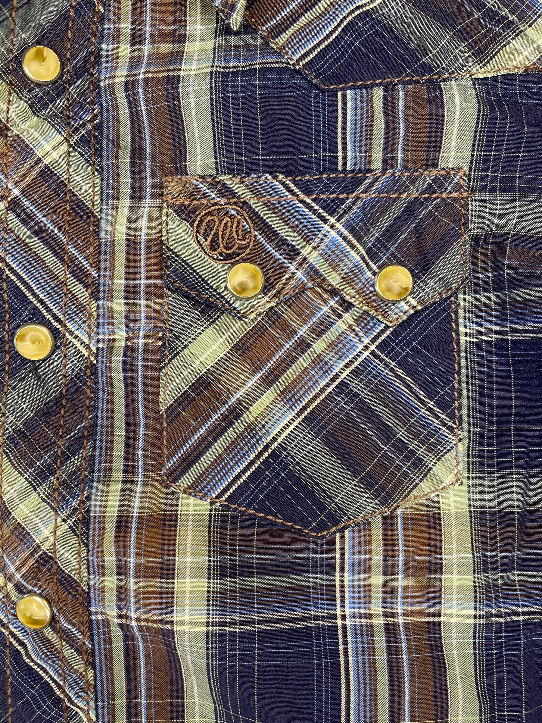 Wrangler Western Plaid L/S Shirt Green/Blue Plaid 100% Cotton Youth Small 5-6