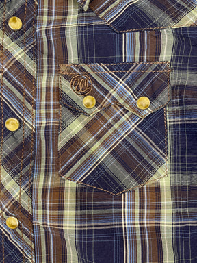 Wrangler Western Plaid L/S Shirt Green/Blue Plaid 100% Cotton Youth Small 5-6