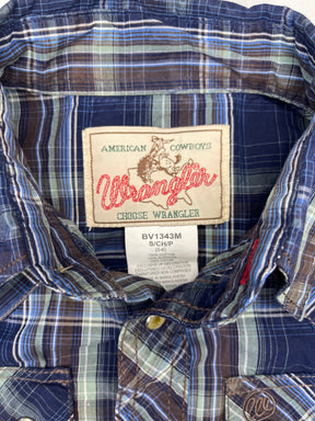 Wrangler Western Plaid L/S Shirt Green/Blue Plaid 100% Cotton Youth Small 5-6