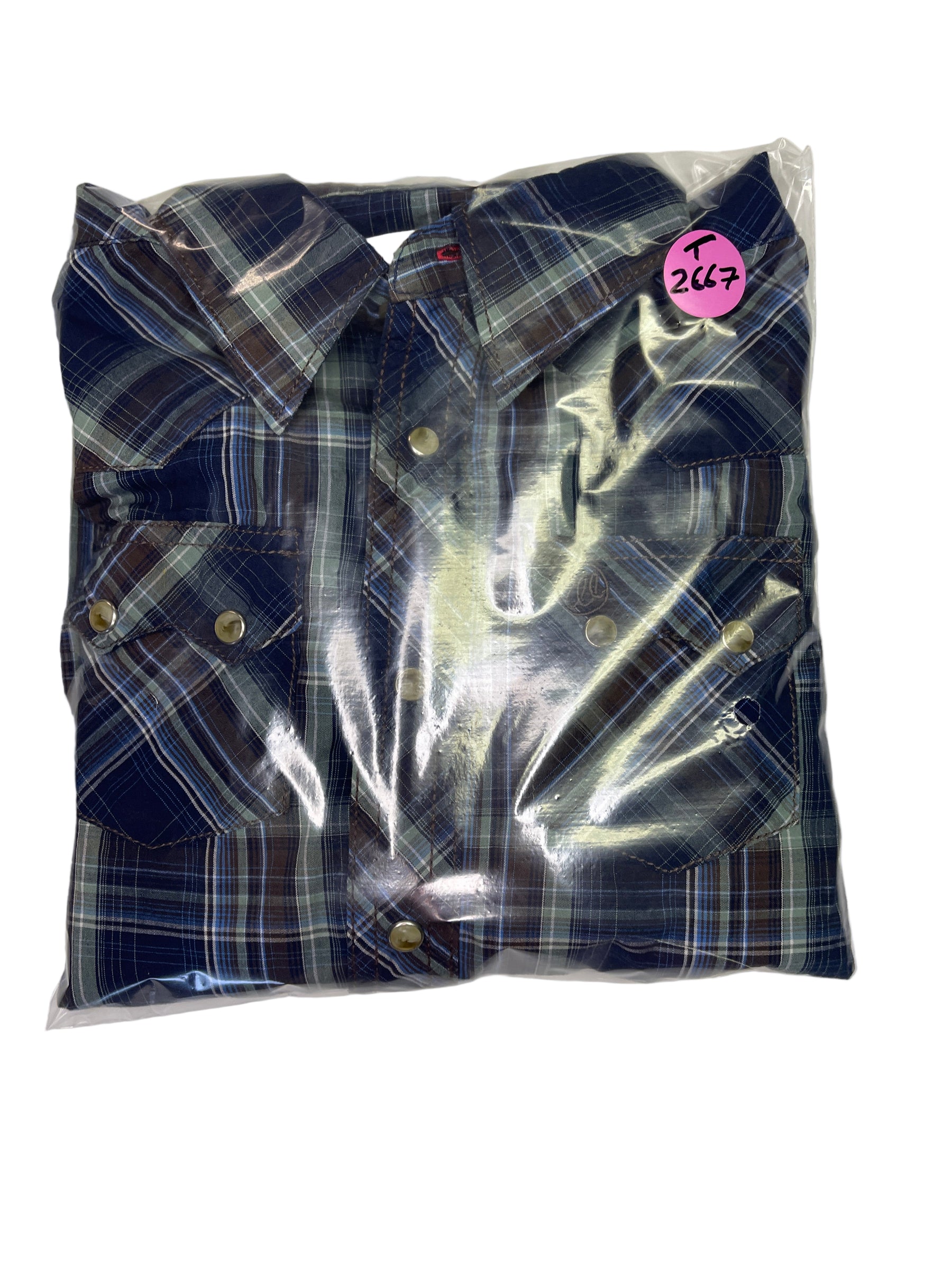 Wrangler Western Plaid L/S Shirt Green/Blue Plaid 100% Cotton Youth Small 5-6