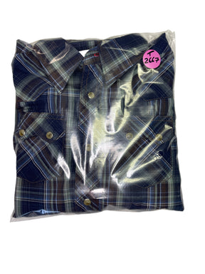 Wrangler Western Plaid L/S Shirt Green/Blue Plaid 100% Cotton Youth Small 5-6