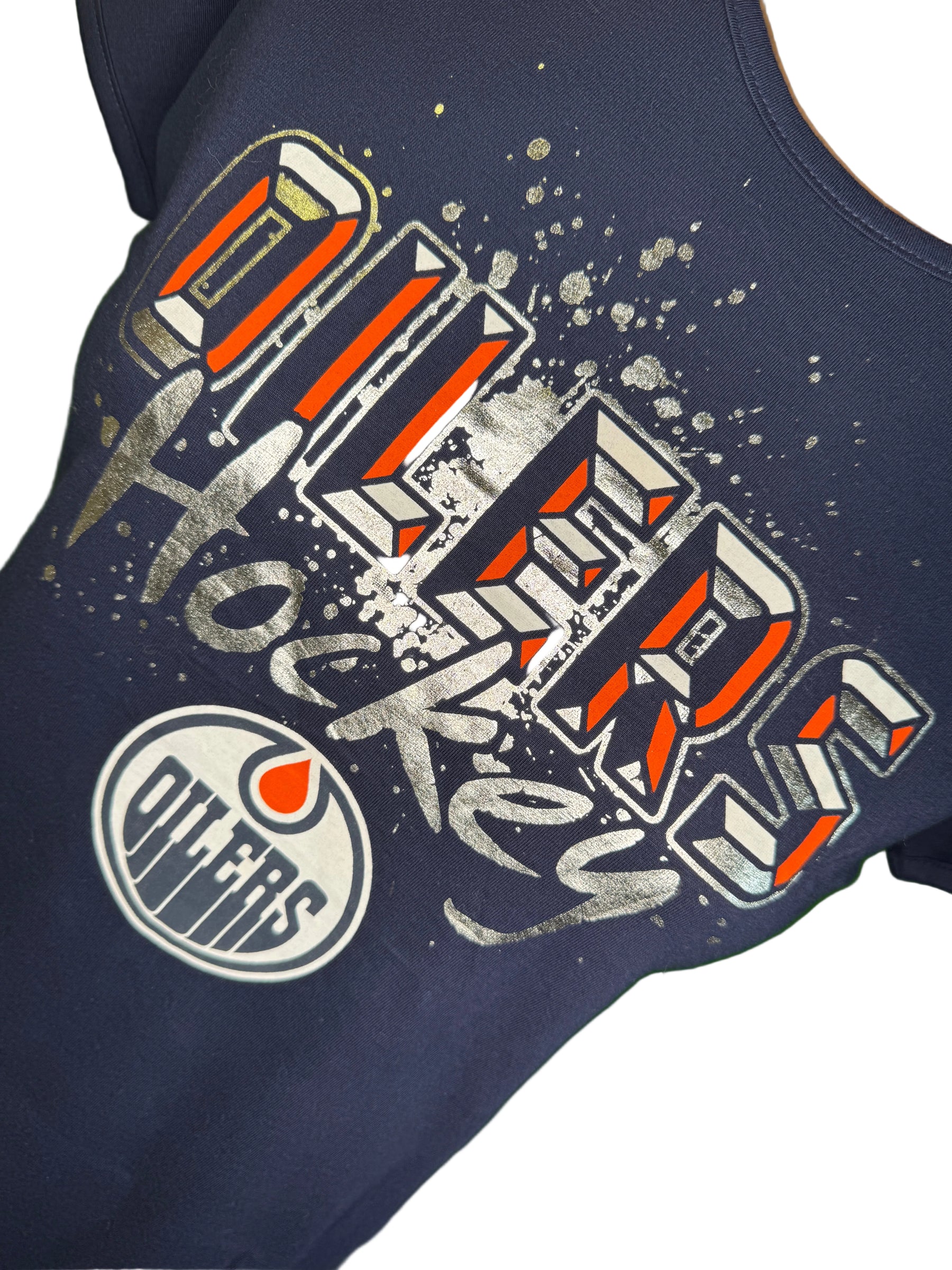 NHL Edmonton Oilers Cotton Deep Blue T-Shirt Girls' Youth Medium 10-12