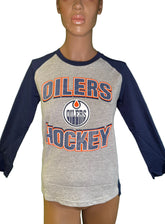 NHL Edmonton Oilers Medium L/S Grey/Blue T-Shirt Youth Medium 10-12 New w/o Tags