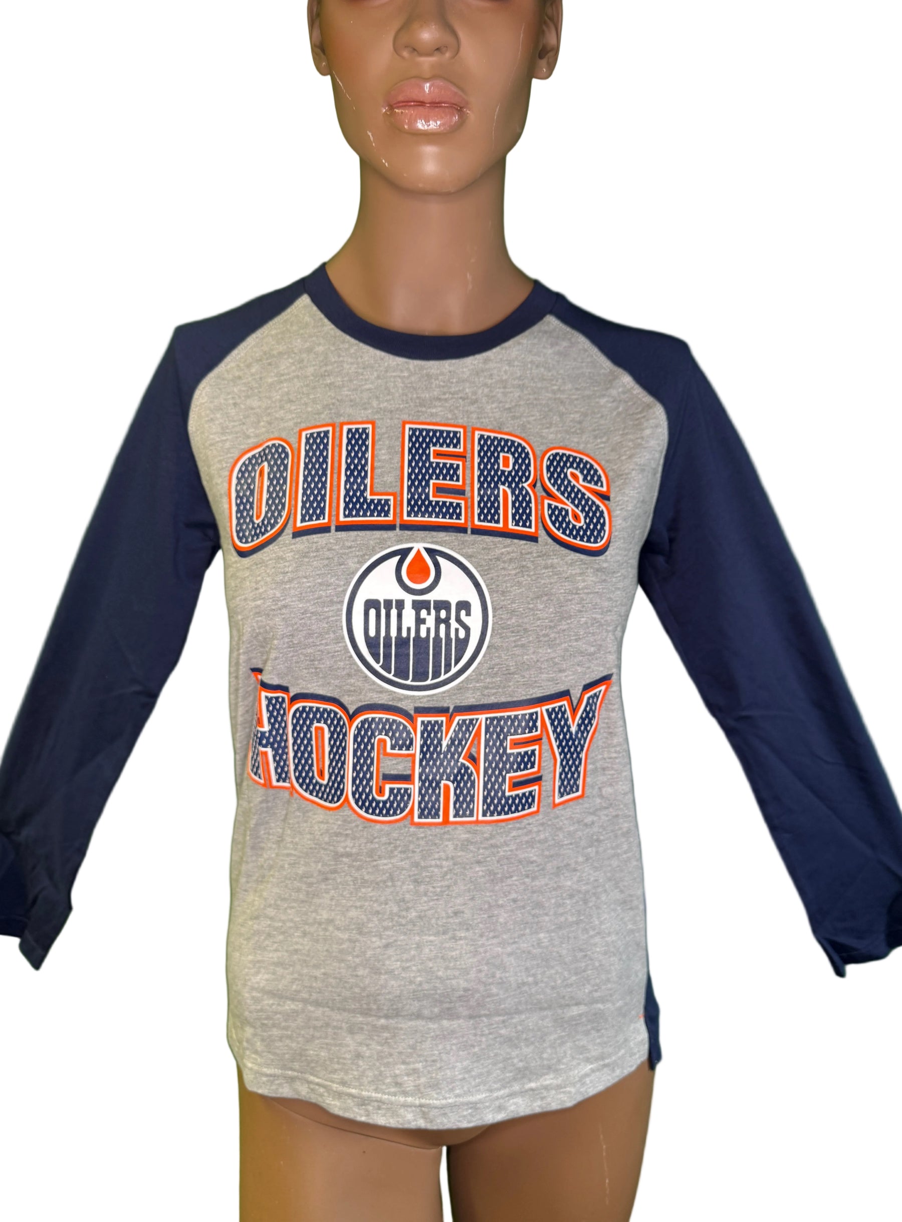 NHL Edmonton Oilers Medium L/S Grey/Blue T-Shirt Youth Medium 10-12 New w/o Tags