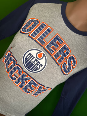 NHL Edmonton Oilers Medium L/S Grey/Blue T-Shirt Youth Medium 10-12 New w/o Tags