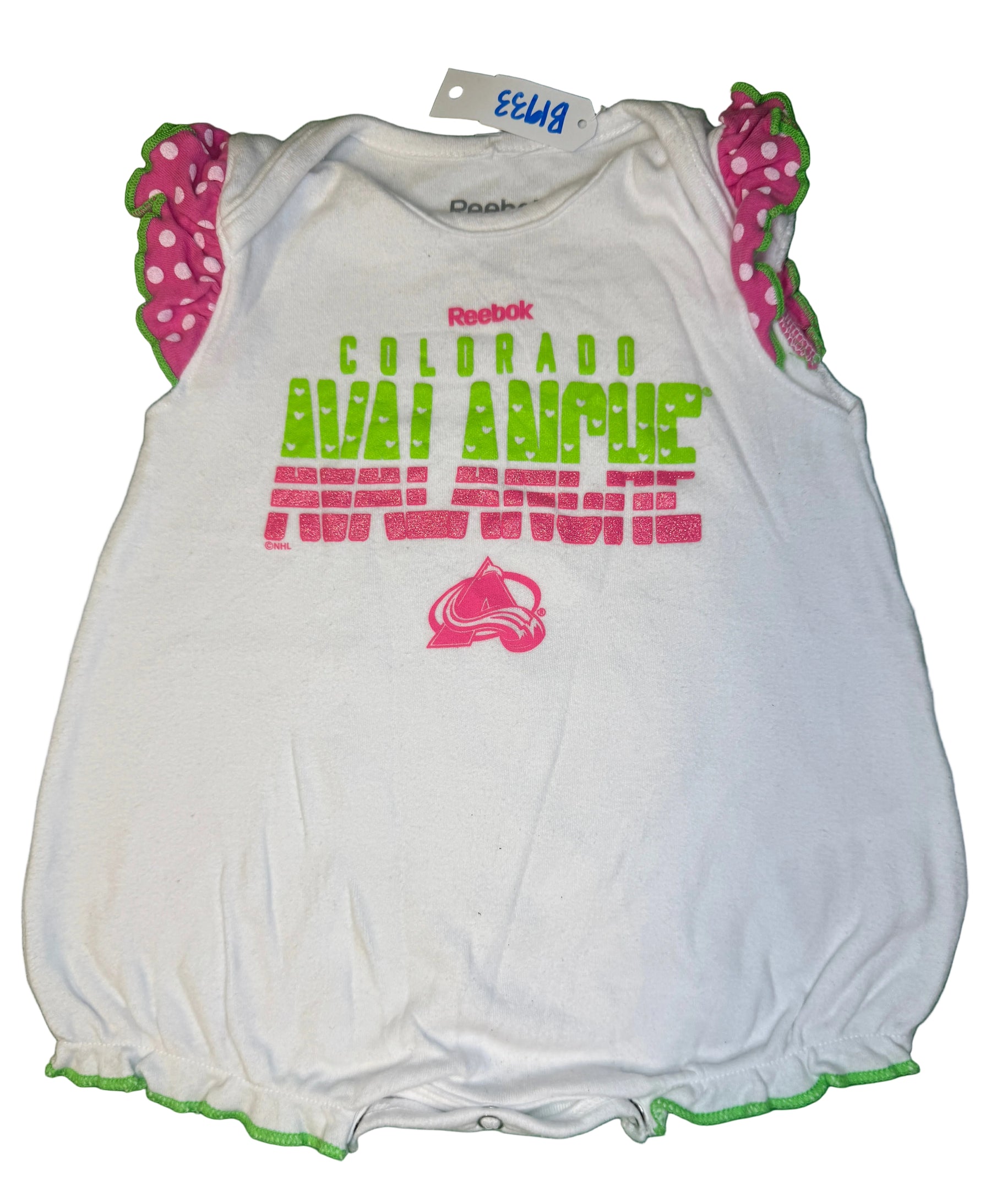 NHL Colorado Avalanche Reebok Green and Pink Infant Baby Onesie 6-9 Months