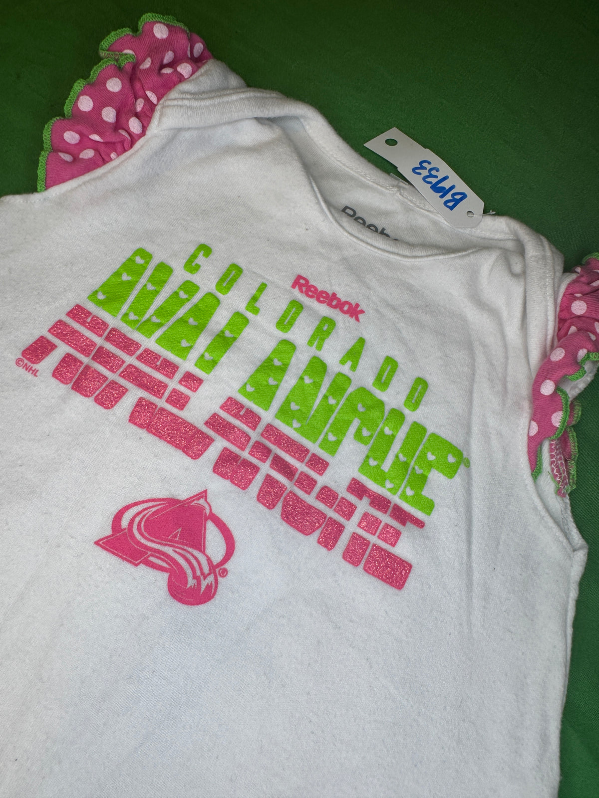 NHL Colorado Avalanche Reebok Green and Pink Infant Baby Onesie 6-9 Months