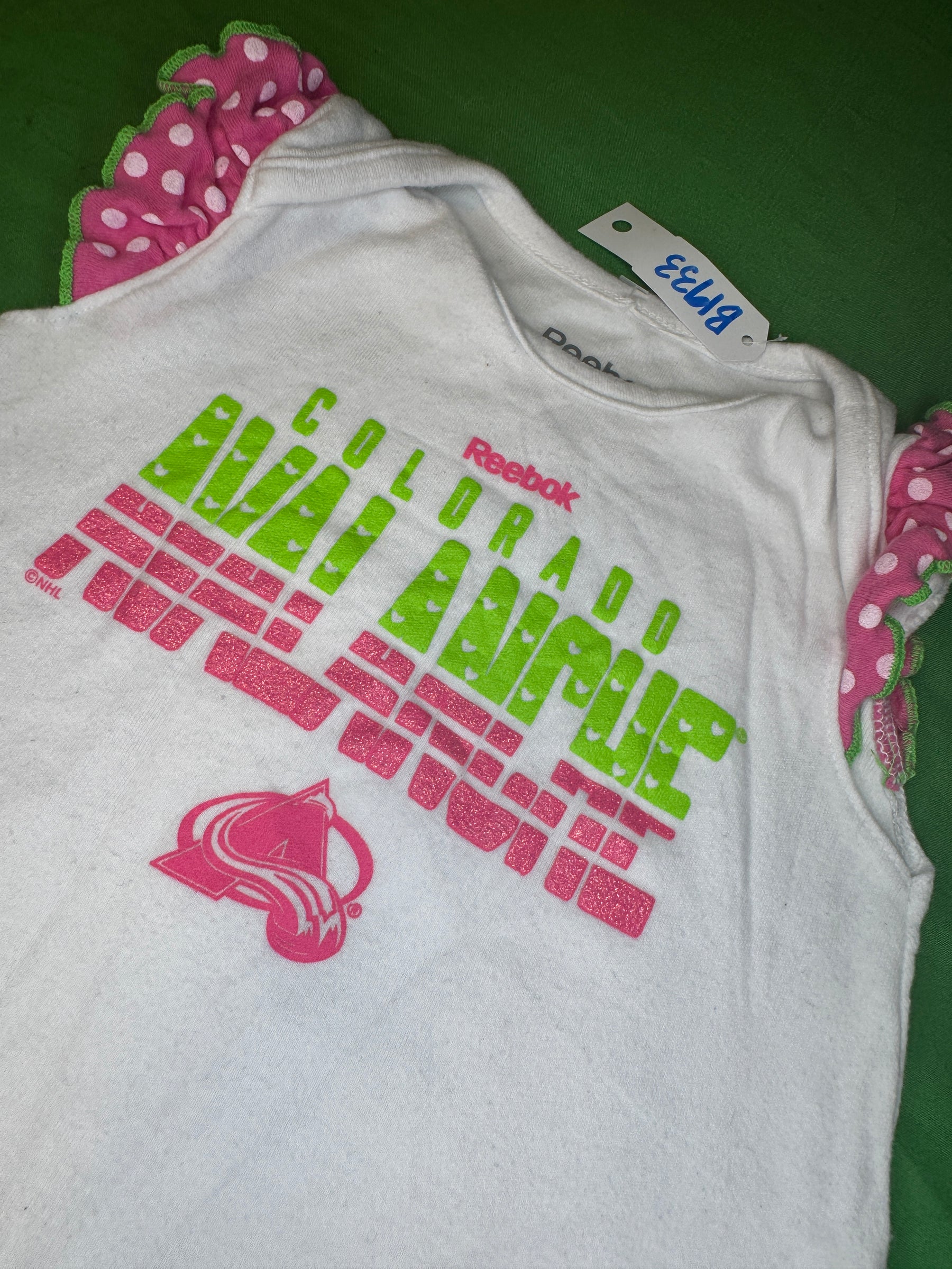 NHL Colorado Avalanche Reebok Green and Pink Infant Baby Onesie 6-9 Months