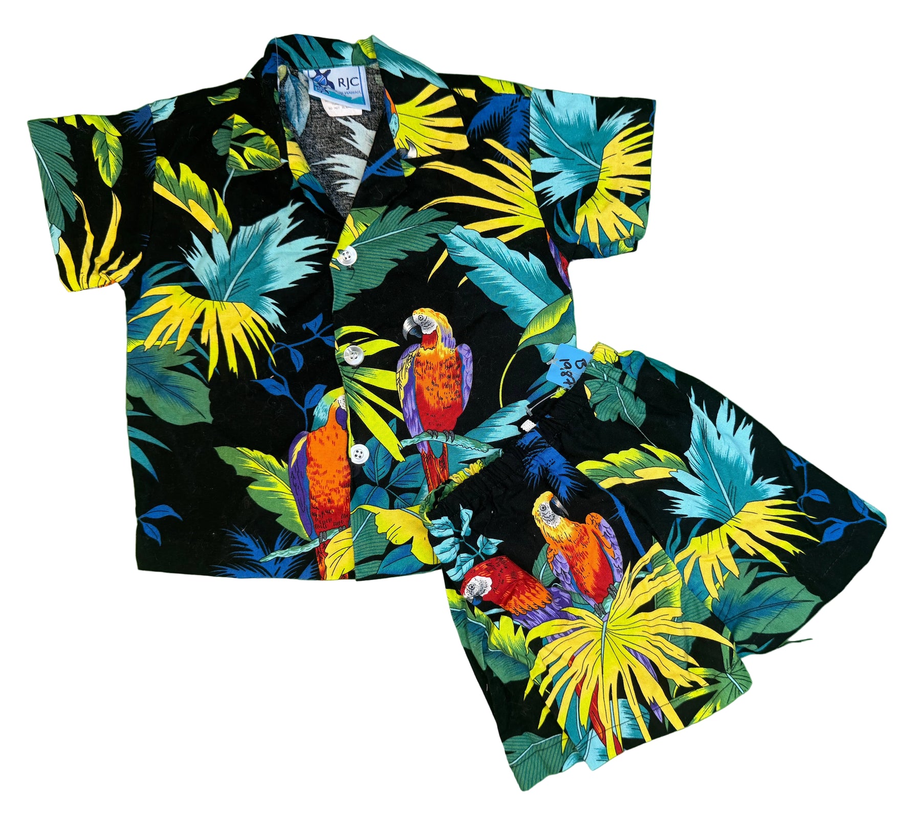 Hawaiian Aloha Shirt & Shorts Parrot Outfit Made in Hawaii Infant Baby 12 months