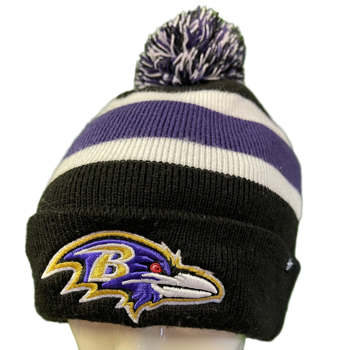 NFL Baltimore Ravens 47 Striped Woolly Bobble Hat OSFM