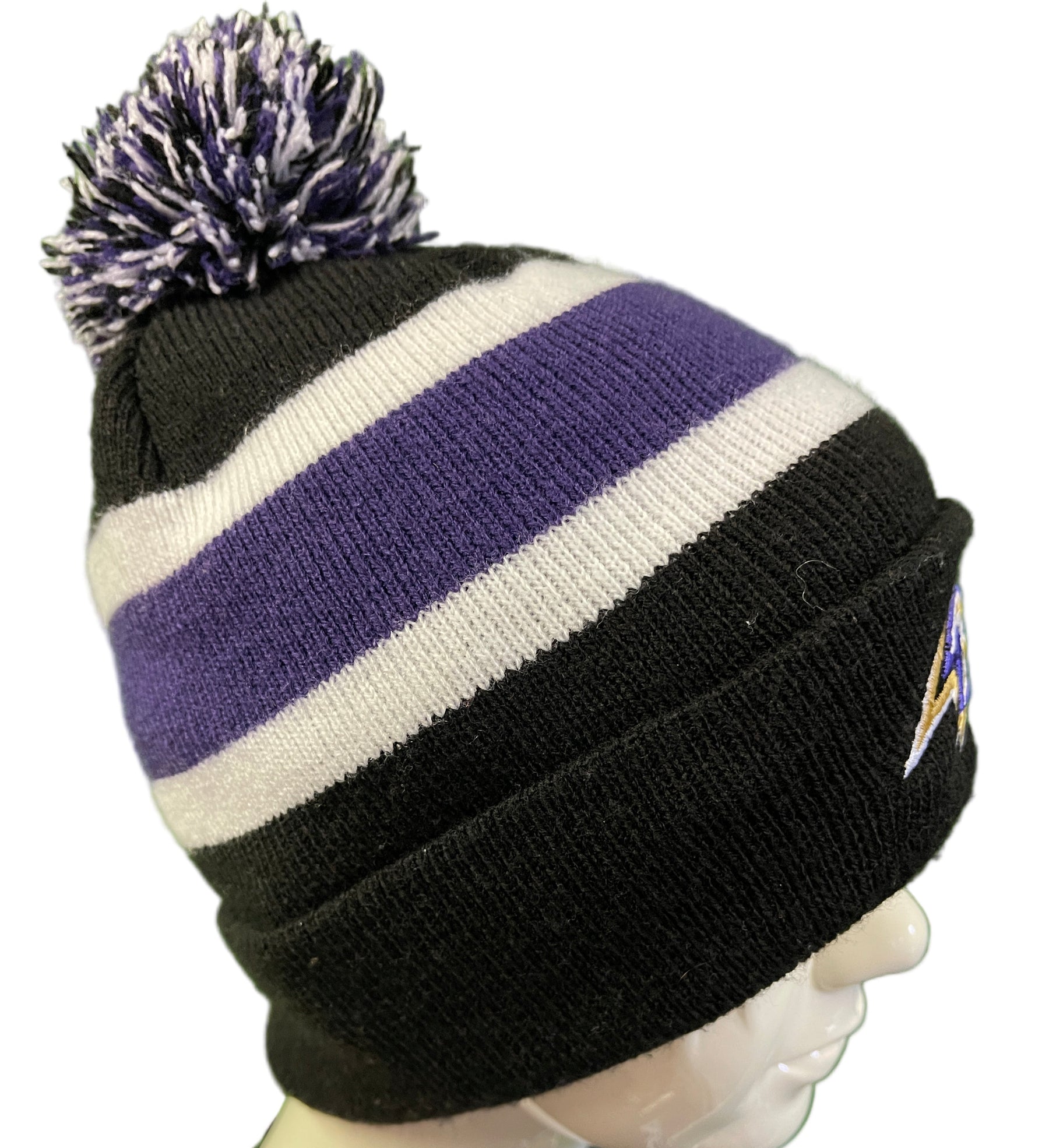 NFL Baltimore Ravens 47 Striped Woolly Bobble Hat OSFM