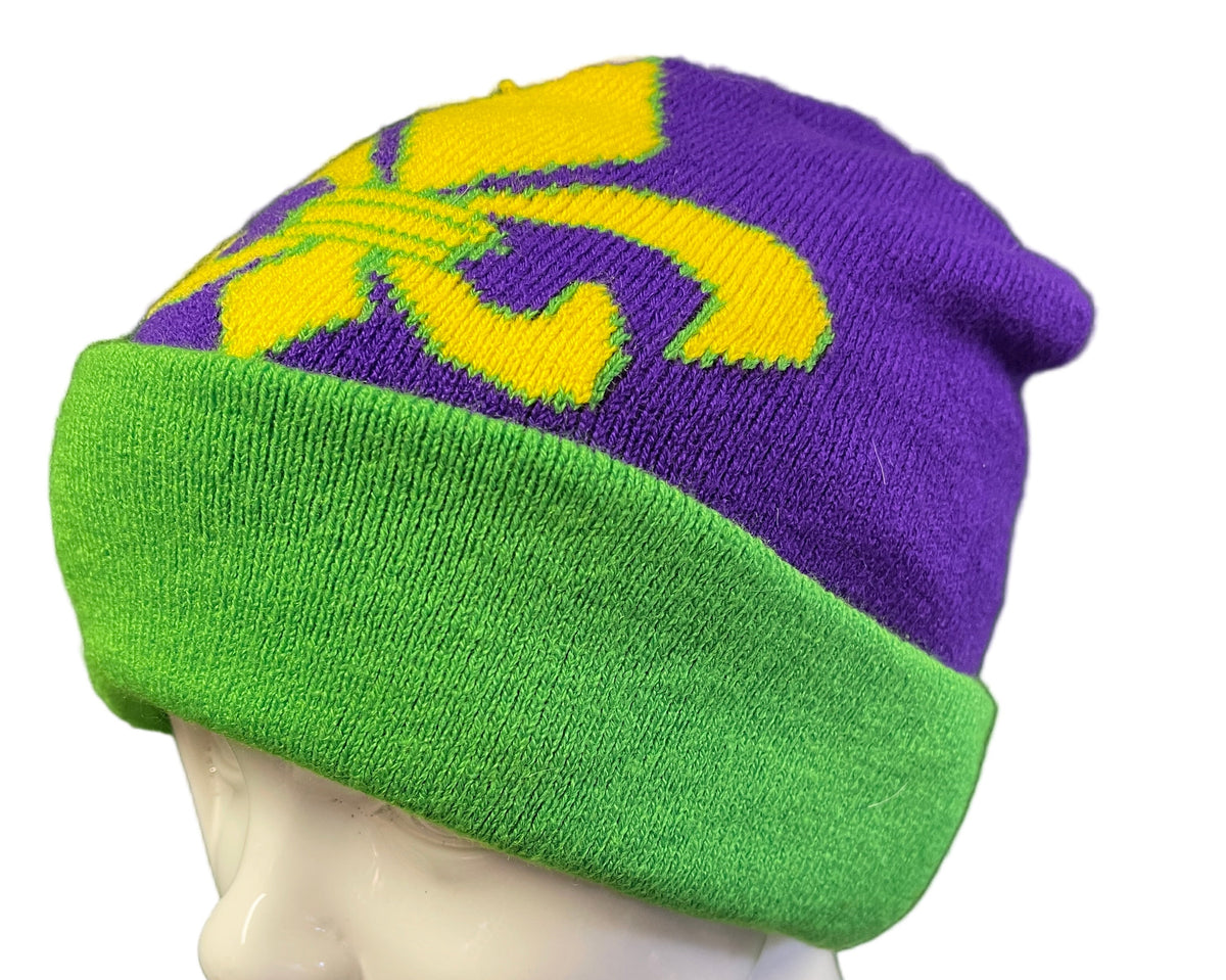 Mardi Gras Purple Gold & Green Woolly Beanie Hat