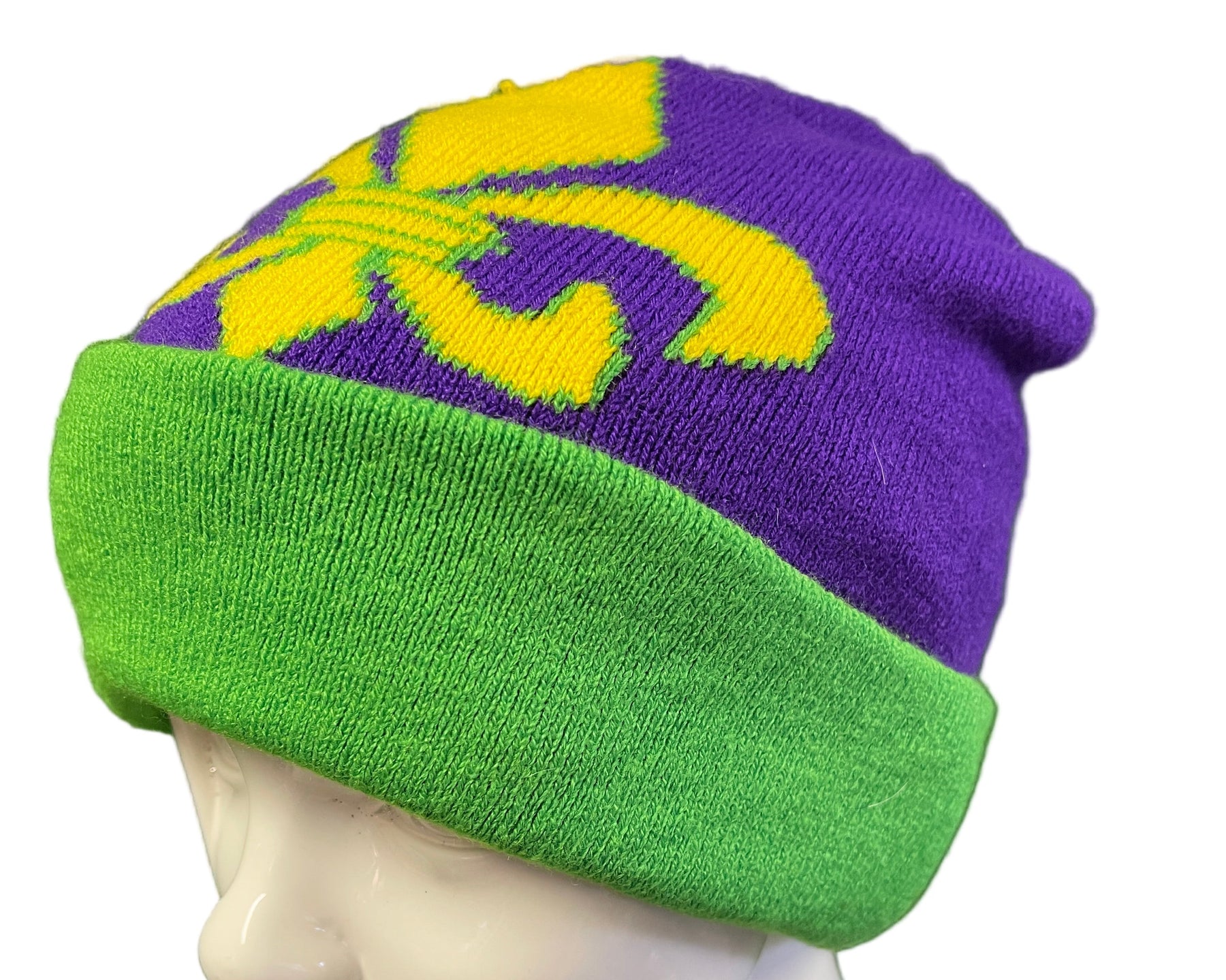 Mardi Gras Purple Gold & Green Woolly Beanie Hat