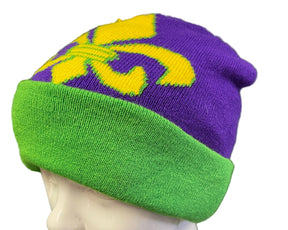 Mardi Gras Purple Gold & Green Woolly Beanie Hat