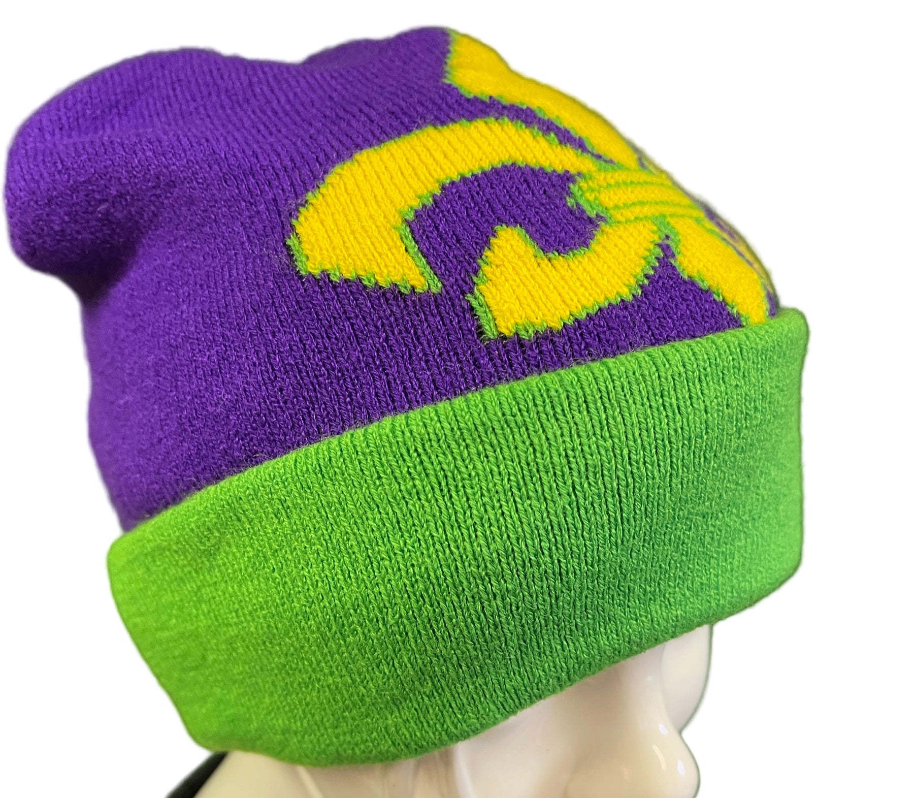 Mardi Gras Purple Gold & Green Woolly Beanie Hat