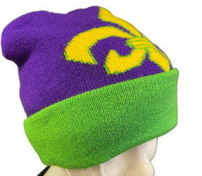 Mardi Gras Purple Gold & Green Woolly Beanie Hat