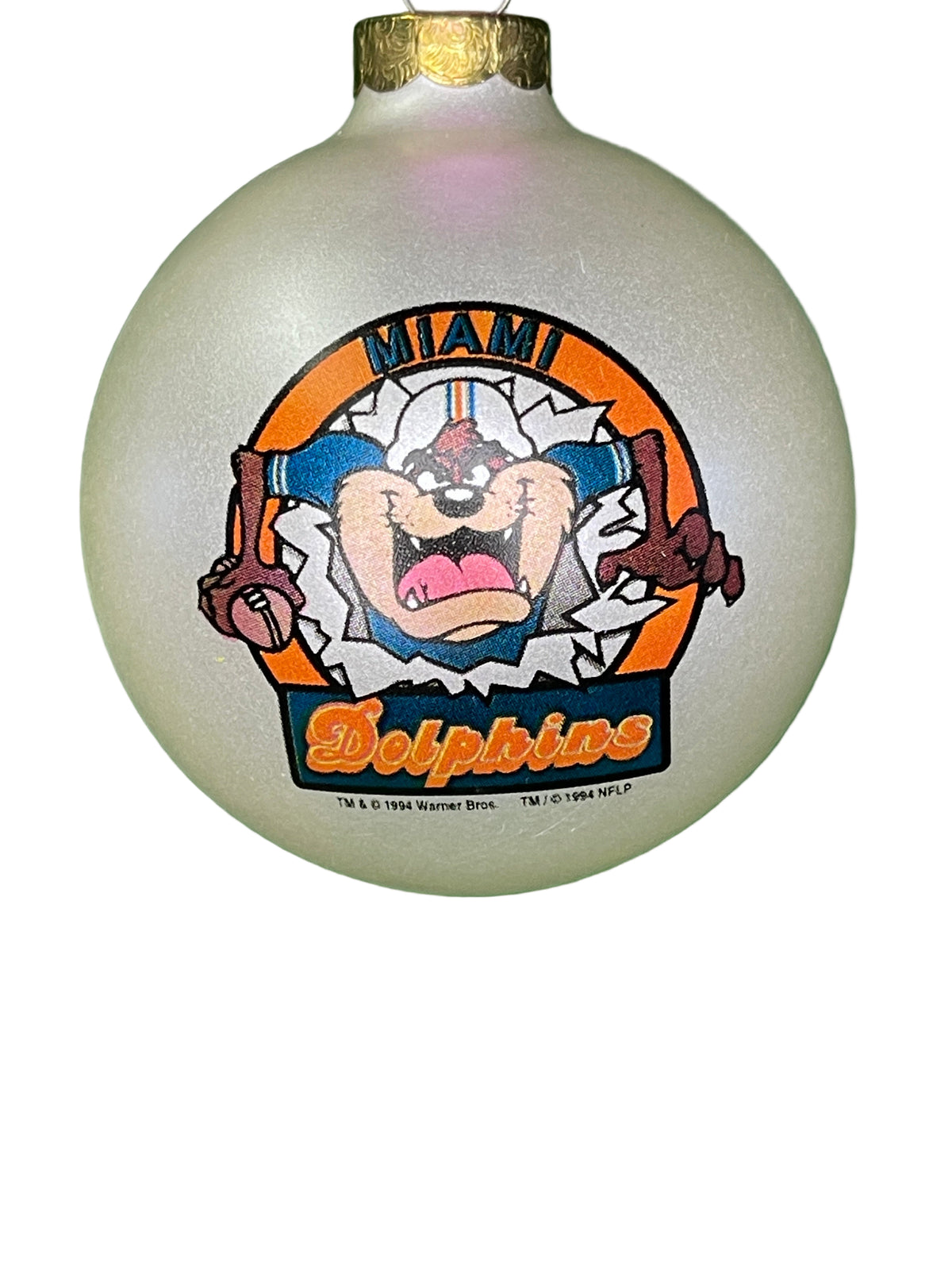 NFL Miami Dolphins Taz Vintage 90s Christmas Glass Ball Ornament Tree Decoration NWT