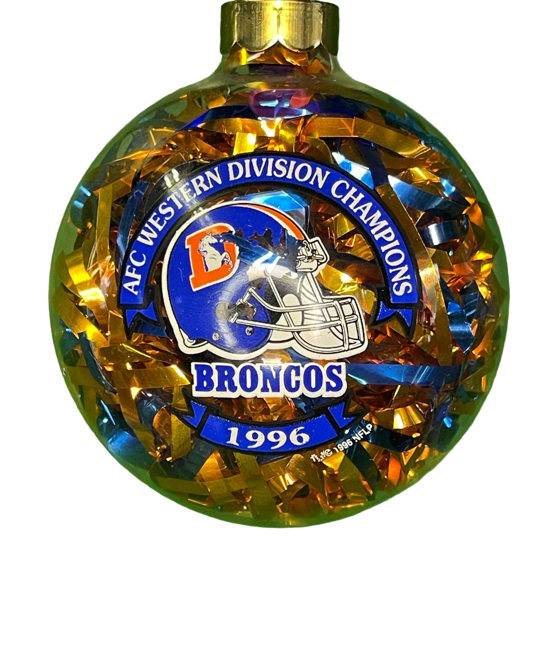 NFL Denver Broncos Vintage Christmas Glass Ornament 1996 AFC West Champions NWT