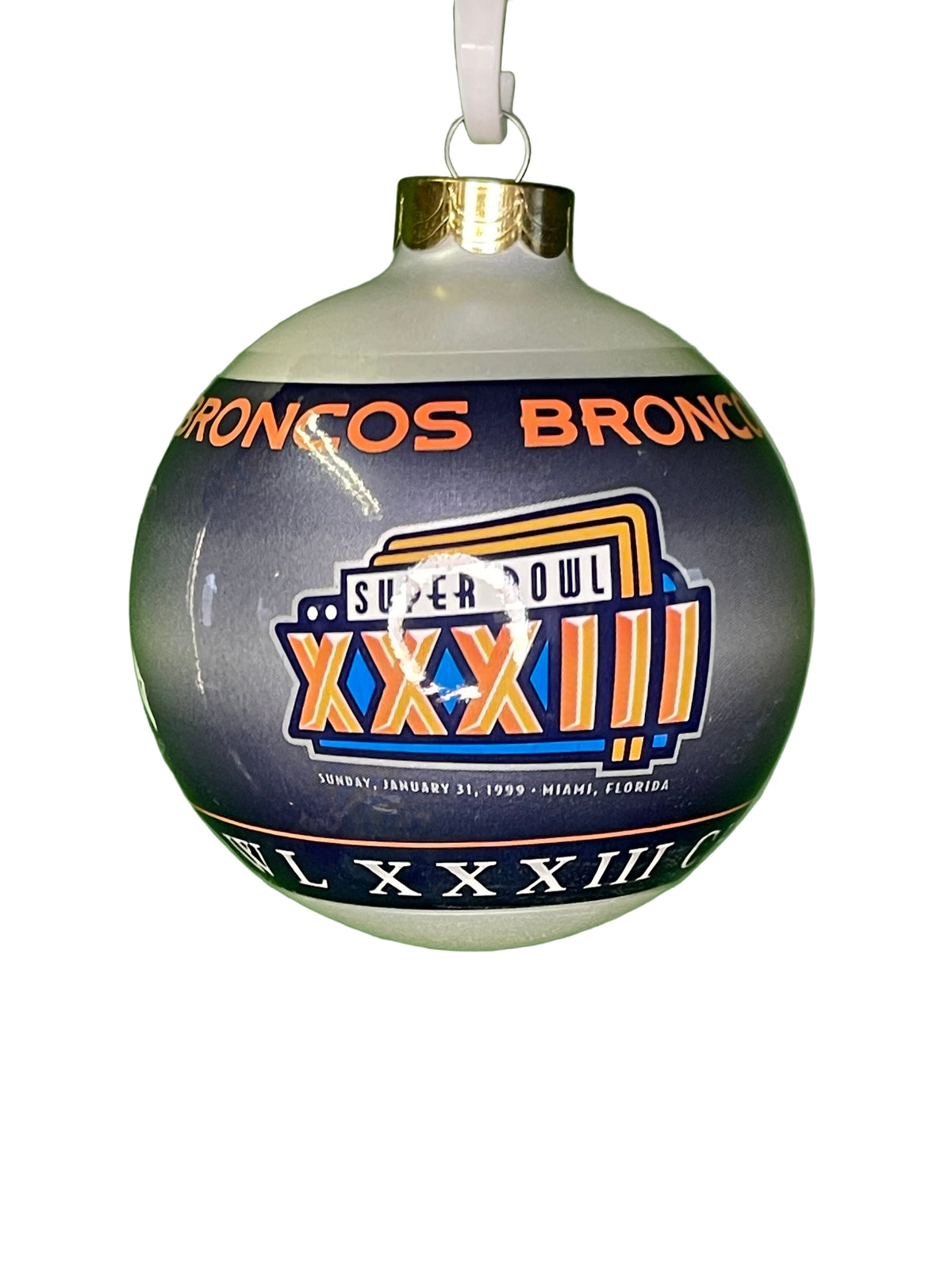 NFL Denver Broncos Vintage Christmas Glass Ornament Super Bowl XXXIII NWT